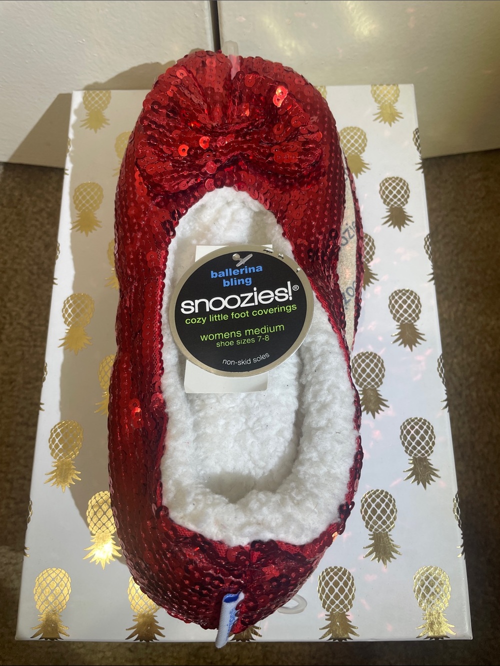 Snoozies! Women's Red Sequin Ballerina Slippers with Plush Lining